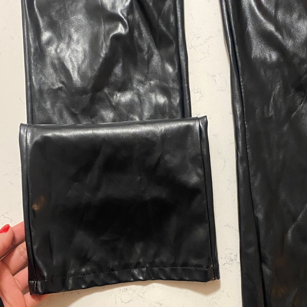 Black Lace-Up Leather Pants - Picture 2 of 5